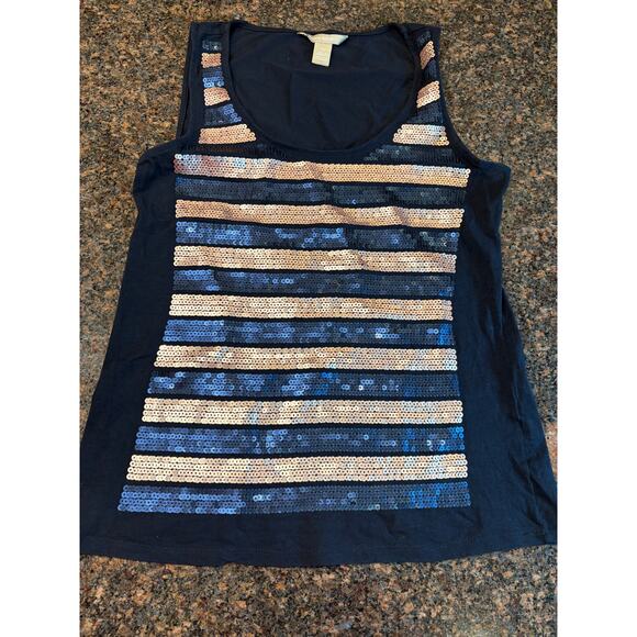 Banana Republic Blue Tank with Rose Gold and Blue Sequins Size XS - Picture 3 of 6